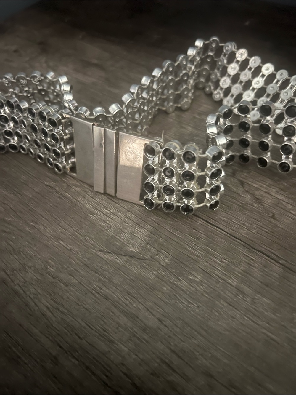 Men's Silver-Tone Mesh Bracelet with Black Accents
